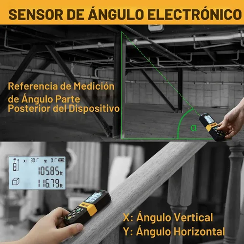 Vista 3 de PREXISO Medidor Láser Recargable, Herramienta de Medición Láser de Haz Verde de 265 Pies con Sensor de Ángulo y Almacenamiento de 30 Conjuntos