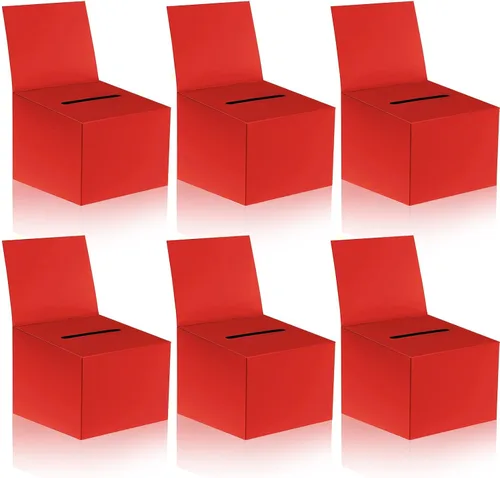 Vista 8 de Paquete de 6 cajas de sugerencias para rifas con ranura, cajas de cartón de 6.5 x 4.5 x 4.5 pulgadas con ranura para boletos y cabecera extraíble