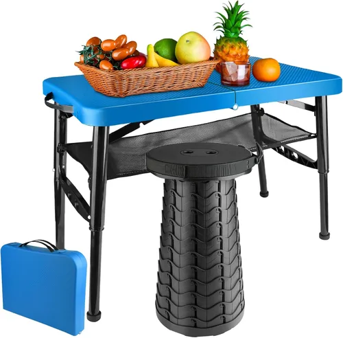 Vista 7 de Juego de mesa y taburete plegable portátil, mesa plegable ligera y taburete plegable para camping, picnic, playa, pesca, mesa resistente