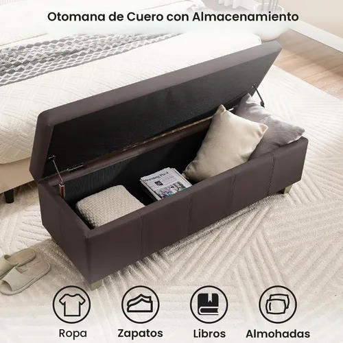 Vista 3 de WUTUTUEE Otomana de almacenamiento de piel sintética de 41 pulgadas, rectangular tapizada con puntadas, banco de almacenamiento para el extremo