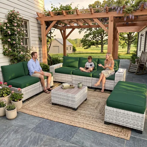 Vista 70 de Muebles de patio al aire libre conjunto PE mimbre ratán al aire libre sofá seccional Gris