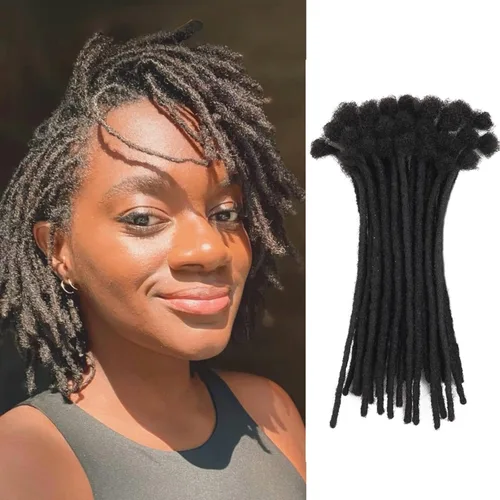 Vista 19 de Extensiones de cabello humano Loc de 0.2cm de ancho, 4 pulgadas, 10 hebras, extensiones de rastas de cabello humano 100% hechas a mano, permanentes