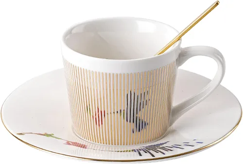 Vista 9 de Juego de tazas de café, taza de espejo y platillo creativo de lujo, taza de imagen invertida, taza de té de porcelana con incrustaciones doradas