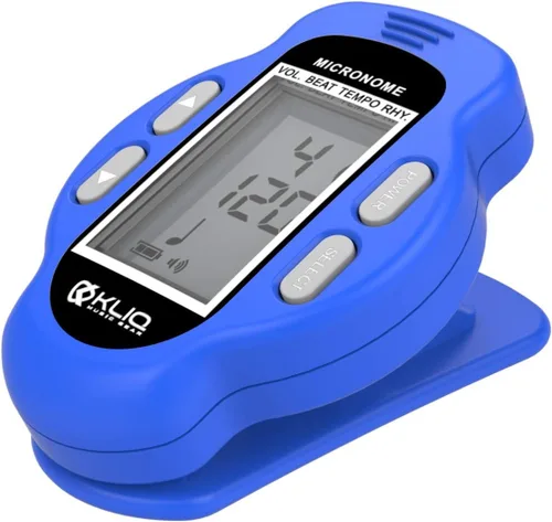 Vista 2 de KLIQ MicroNome - Mini metrónomo digital recargable - con altavoz (volumen digital, ajuste de ritmo y tempo) diseñado para su uso con piano, Azul