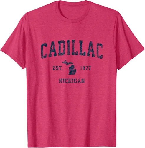 Vista 20 de Cadillac Michigan MI Vintage Sports Design Navy Print Camiseta