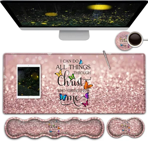 Vista 13 de Alfombrilla de mouse grande para juegos, alfombrilla de escritorio de oficina extendida, impermeable para el hogar, reposamuñecas ergonómicas