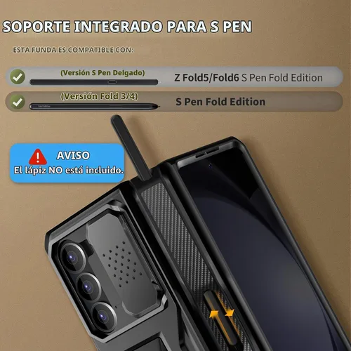 Vista 3 de TONGATE - Funda para Z Fold 5, con ranura para S Pen y pantalla de privacidad, color negro Kickstand & Belt Clip, Anti-Spy, Holster, Hinge