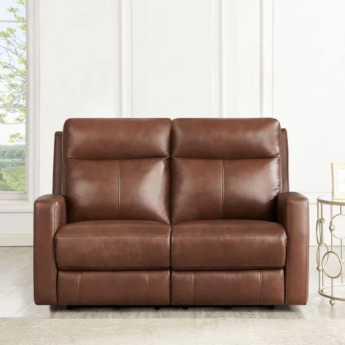 Vista 2 de Hydeline Vienna Zero Gravity Power reclinable y reposacabezas 100% cuero de grano superior, nuez, espuma viscoelástica, bobinas de bolsillo y panel