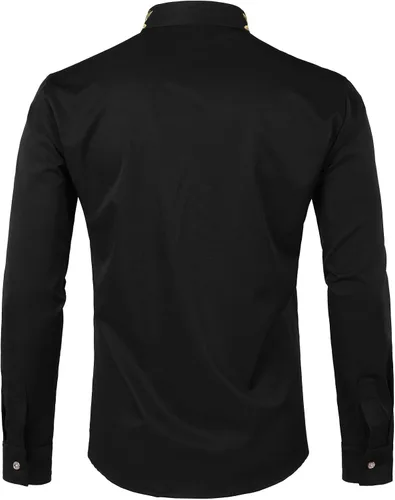 Vista 2 de ZEROYAA - Camisas de vestir para hombre estilo hipster con cuello mandarín bordado ajustadas de manga larga