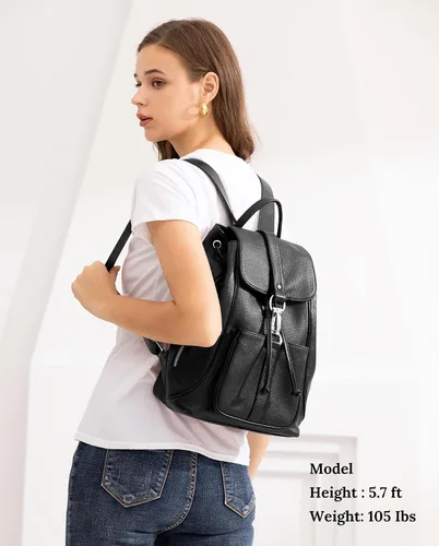 Vista 2 de COOLCY Nueva mochila vintage de cuero genuino para mujer