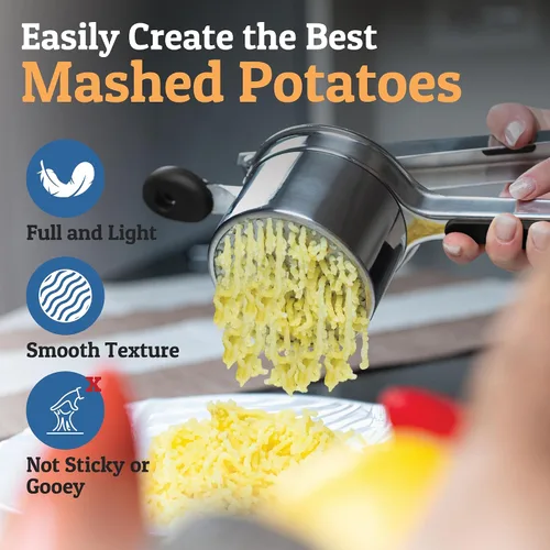 Vista 6 de Pasapurés y prensa para patatas de PriorityChef, hace pure de patatas ligeros y esponjosos a la perfección, 100 % de acero inoxidable.