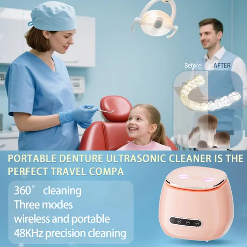 Vista 4 de Limpiador ultrasónico de retención ultrasónico de 48 kHz, limpiador ultrasónico dental, máquina de limpieza dental para dentadura con temporizador