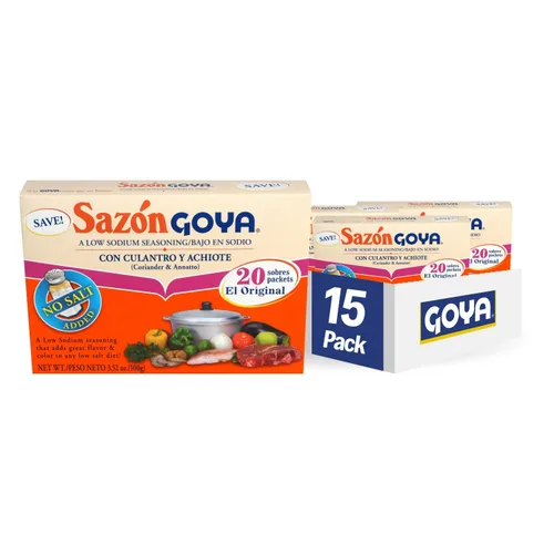 Vista 5 de Goya Foods Sazón Condimento con Cilantro y Achiote, Sin Sal Añadida, 6.33 Onzas