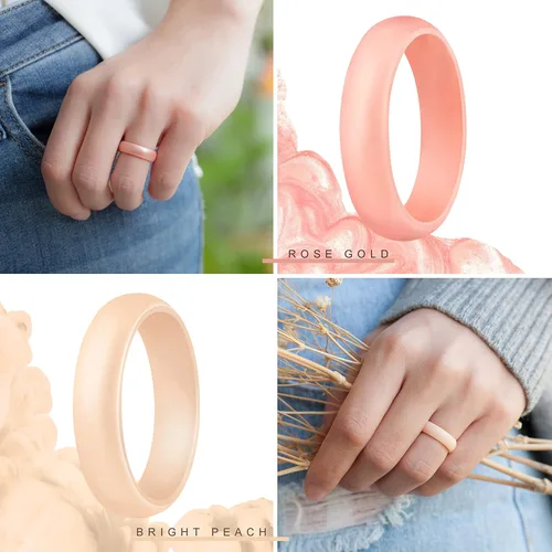 Vista 5 de ThunderFit Anillo de boda de silicona, para mujer, 0.22 pulgadas de ancho, 0.08pulgadas de grosor