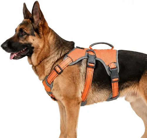 Vista 10 de Arnés de perro multiusos con soporte, arnés reflectante a prueba de escapes sin tirones ajustable con asa duradera, arnés para caminar para perros