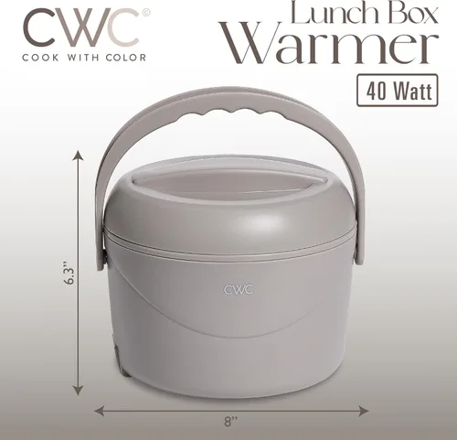 Vista 4 de COOK WITH COLOR Fiambrera redonda 40W, calentador de alimentos portátil, capacidad 1.1L, revestimiento de acero inoxidable, cabra/visón