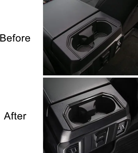 Vista 6 de Voodonala Para F150 ABS Fibra de Carbono Trasero Portavasos Trim Marco para Ford F150 2016-2019, 1 unidad