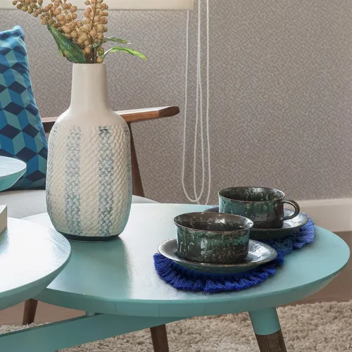 Vista 6 de Juego de 6 posavasos de algodón tejido bohemio absorbente con soporte para casa de campo, borla de macramé, regalo de inauguración de la casa
