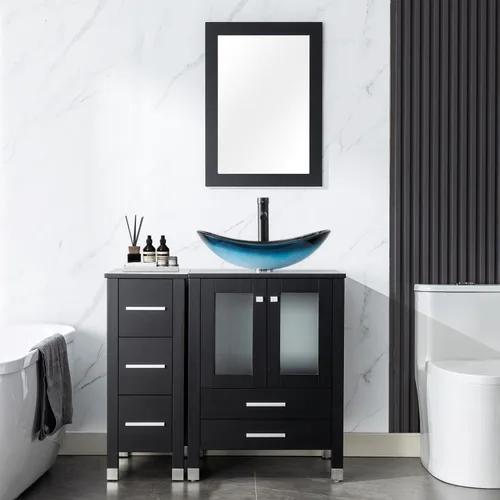 Vista 19 de LUCKWIND 36" Bathroom Vanity Combo with Sink, 24"+12.6" Width, Painted Bathroom Storage Cabinet with 5 Drawers, Including Tempered Glass Round