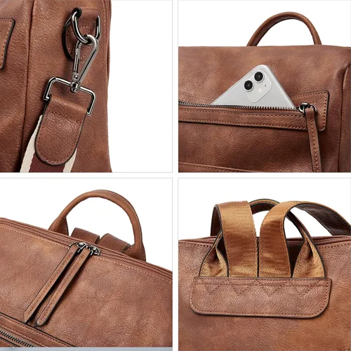 Vista 6 de BROMEN Mochila para mujer, diseño de cuero, de viaje, grandes bolsas de hombro para mujer