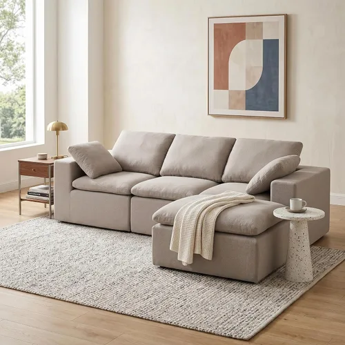 Vista 8 de Sofá de nube sin hueso de 106 pulgadas, sofá modular en forma de L, sofá de sala de estar de espuma viscoelástica en una caja, tela de chenilla,