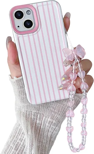 Vista 21 de Bonita funda a rayas para iPhone 6 Plus iPhone 6s Plus con cadena de cuentas, estética suave y delgada, funda protectora de poliuretano