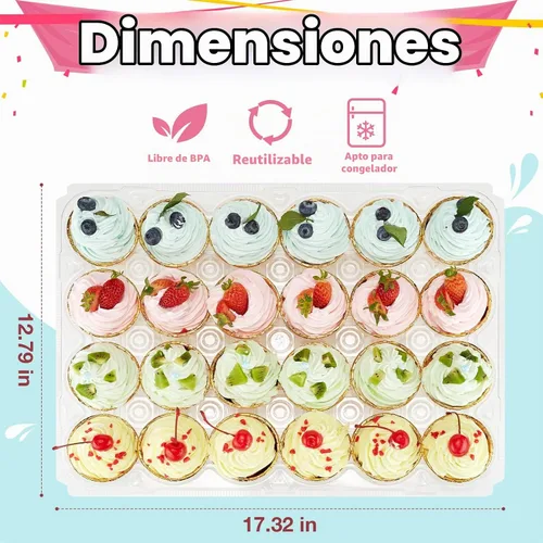 Vista 6 de Gencywe (24 paquetes x 10 juegos) Portadores apilables para cupcakes con 240 forros para cupcakes, cajas de plástico soportes para cupcakes para 24