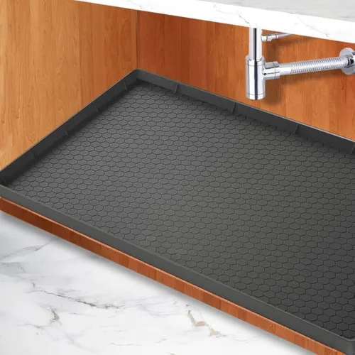 Vista 2 de Tapete para debajo del fregadero de la cocina, 22 x 19 pulgadas, bandeja de goteo de silicona impermeable debajo del fregadero, alfombrilla