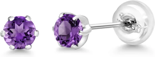 Vista 5 de Gem Stone King Pure PT950 Platinum 950 Six Prong 3.5MM Round Gemstone Birthstone Stud Earrings For Women Men