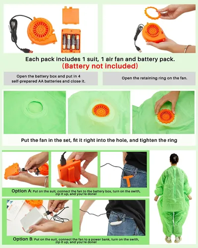 Vista 3 de Liitrsh Traje inflable de cuerpo entero de color verde, 2 piezas, talla única, disfraz de cosplay, traje verde para adultos, vestido divertido