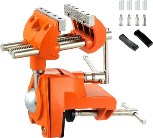 Vista 9 de MAXMAN Tornillo de banco de 3 pulgadas, abrazadera de banco resistente para el hogar con base giratoria de 360°, tornillo de mesa de acero fundido