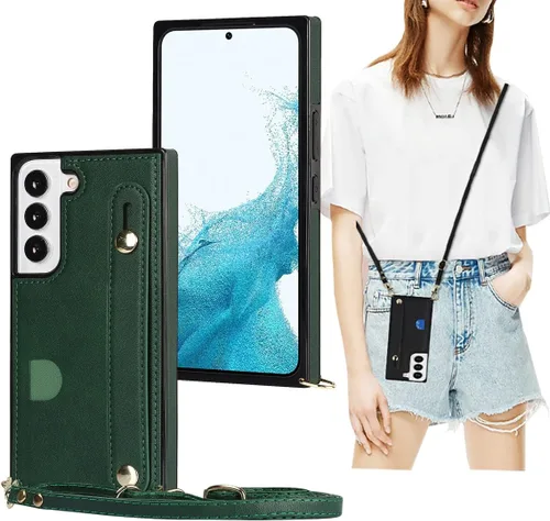 Vista 11 de CCSmall Funda cruzada para Samsung Galaxy S22+ Plus con tarjetero KB negro Correa ajustable de piel sintética extraíble con correa para teléfono
