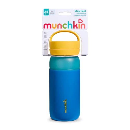 Vista 7 de Munchkin Stay Cool Botella de agua aislada con popote para niños pequeños, 12 onzas, azul