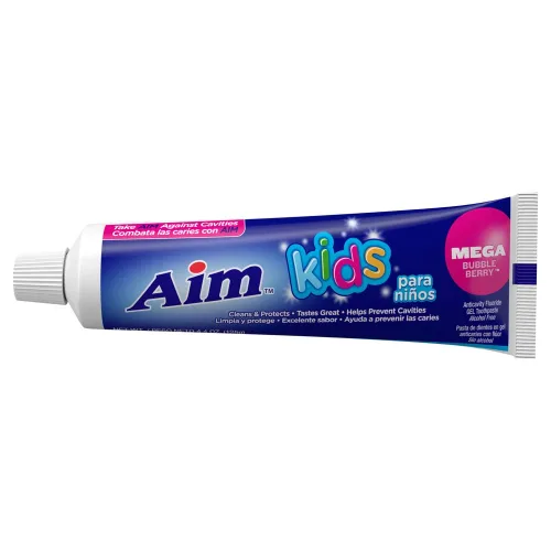 Vista 2 de Aim Kids Mega Bubble Berry - Pasta de dientes en gel anticaries con flúor, 4.4 onzas (paquete de 2)