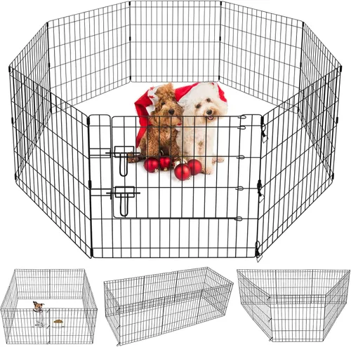 Vista 15 de Artmalle Parque de Juego para Mascotas, Cachorro, 8 Paneles, 24 Pulgadas, para Interior y Exterior, Metal, Plegable, Portátil, Ideal para Mascotas