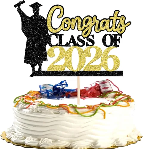 Vista 13 de Rsstarxi 1 paquete de decoración de pastel con purpurina para la clase de 2026, decoraciones de graduación 2026, tapa de felicitaciones