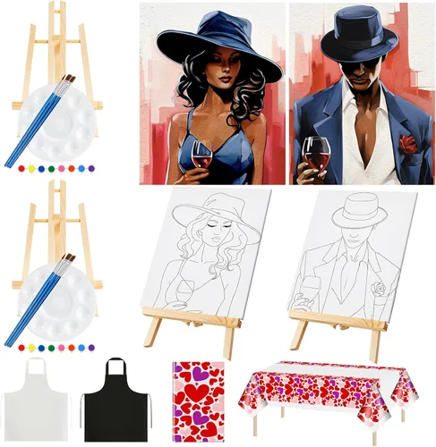 Vista 9 de Yeaqee Kit de 13 piezas de pintura y sorbo para adultos, lienzo elástico, para citas, noche, San Valentín, suministros de pintura, juego de pintura