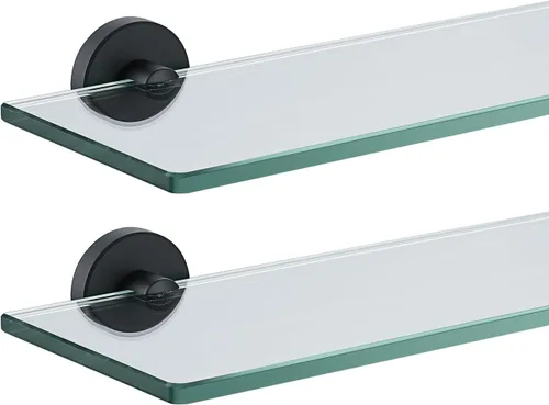 Vista 42 de JQK Pequeños estantes flotantes de vidrio negro, repisas de exhibición de 4 pulgadas para pared, mini decoración, sala de estar, dormitorio, baño