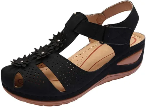 Vista 3 de Sandalias para mujer, elegantes, de verano 2023, sandalias de punta cerrada, casuales, de verano, sandalias de cuña, zapatos vintage