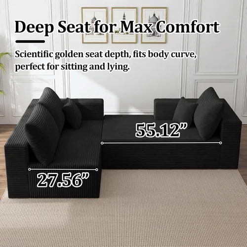 Vista 3 de Sofá modular deshuesado de 118 pulgadas con diván y otomano de pana de gran tamaño en forma de U, sofá de nube para asiento profundo para sala