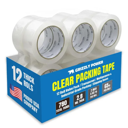 Vista 3 de Grizzly Power - Cinta de embalaje transparente (6 rollos) Cinta de embalaje resistente (5 cm x 59 m) Cinta adhesiva fuerte de 2,8 mm de grosor