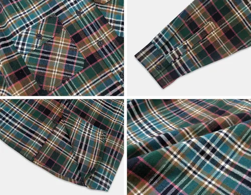 Vista 5 de Victory Outfitters - Camisas de franela de manga larga para hombre, camisa casual de franela con botones cepillados, 100% algodón