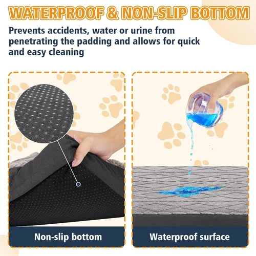 Vista 7 de Cama ortopédica para perros, impermeable y lavable a máquina, cama de felpa para mascotas con parte inferior antideslizante, colchón de espuma