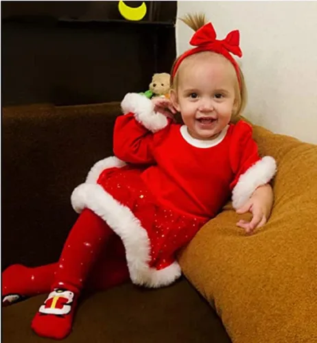 Vista 30 de Mameluco de Navidad para niñas recién nacidas, falda de malla de terciopelo rojo, traje de primera Navidad, regalo de Navidad