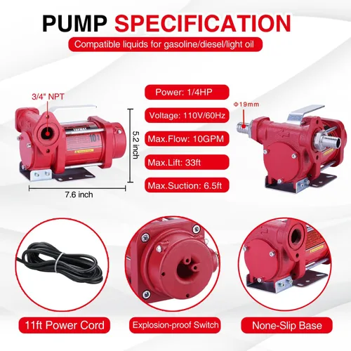 Vista 3 de TOPWAY Bomba de combustible de gasolina de 110 V CA, bomba de transferencia de aceite autocebante de 10 GPM con asa, protección contra