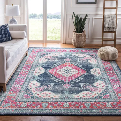 Vista 15 de SAFAVIEH Evoke Collection EVK250A - Alfombra de pasillo, 2 pies 2 pulgadas x 7 pies, color crema y fucsia, diseño oriental Shabby chic, no desprende