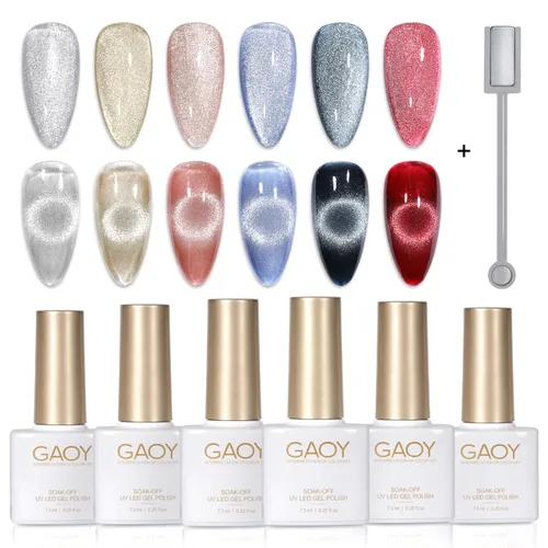 Vista 20 de GAOY Juego de esmaltes de uñas de gel con purpurina de ojo de gato con imán y galaxia colorida para ojos de gato holográficos, manicura de gel