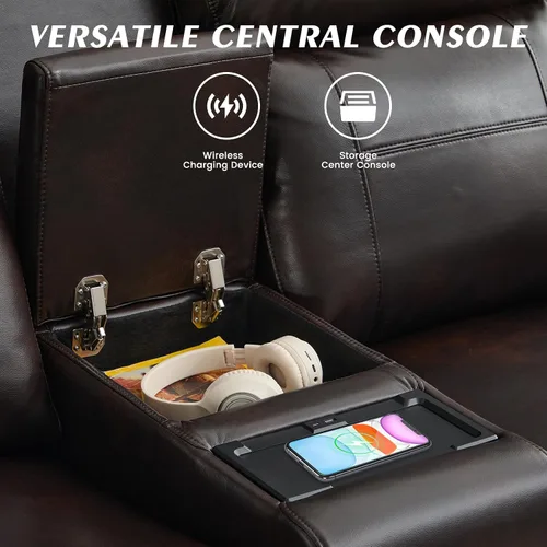 Vista 6 de Sofá biplaza reclinable eléctrico con consola, sofá biplaza reclinable de doble motor con reposacabezas eléctrico/carga inalámbrica/luz