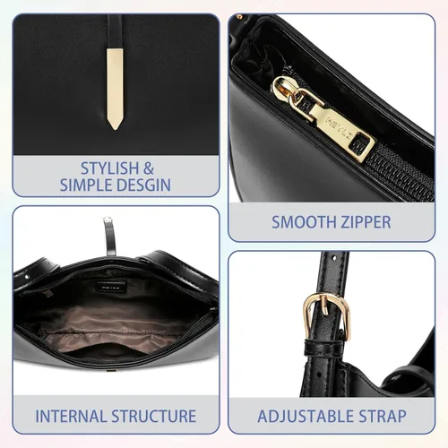 Vista 6 de Keyli - Bolso de hombro de moda para mujer, de cuero vegano, con correa ajustable, bolsos estilo hobo, con asa larga