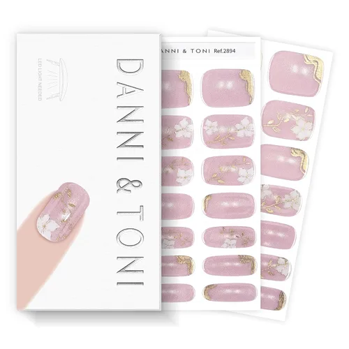 Vista 38 de DANNI & TONI Tiras de uñas de gel semicuradas, color rosa champán, ojos de gato, 28 calcomanías de regalo para mujer Aqua Ripple